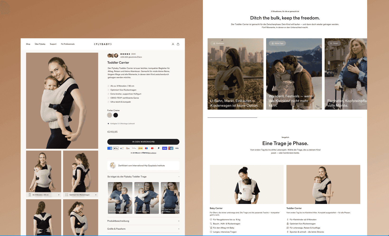 Flybaby Shopify Plus store: product pages