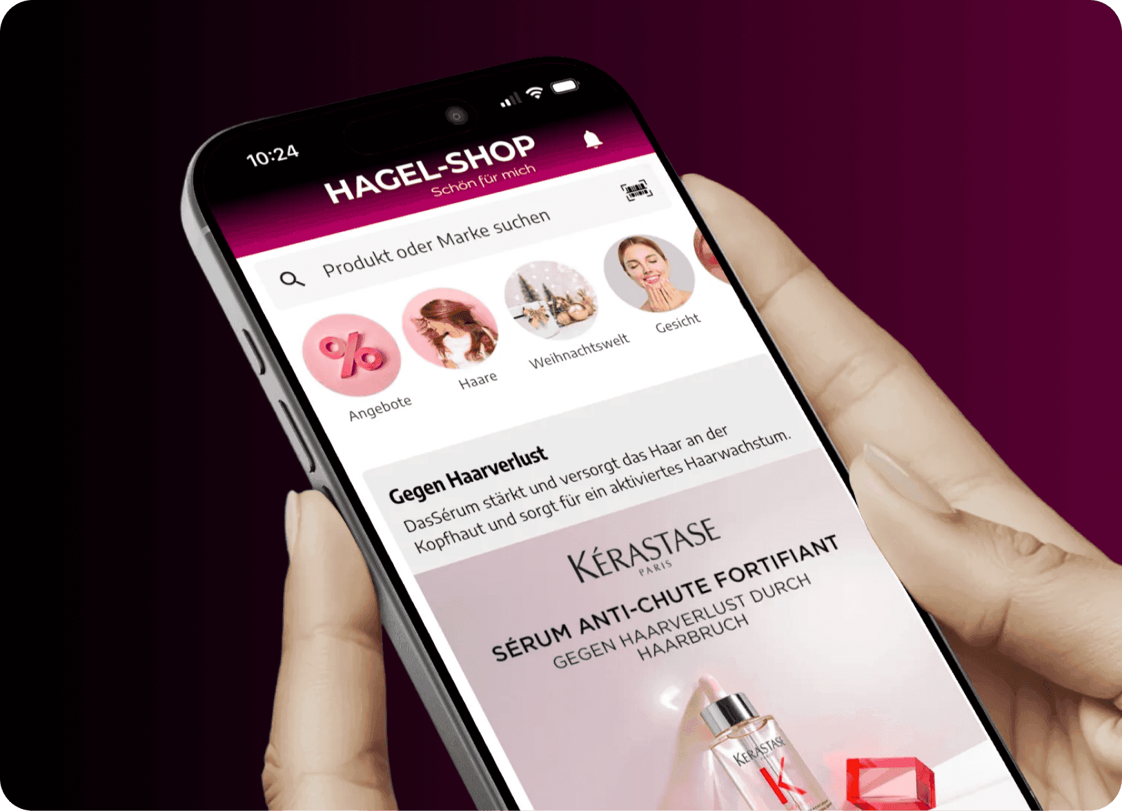 Hagel-Shop-App auf dem Smartphone