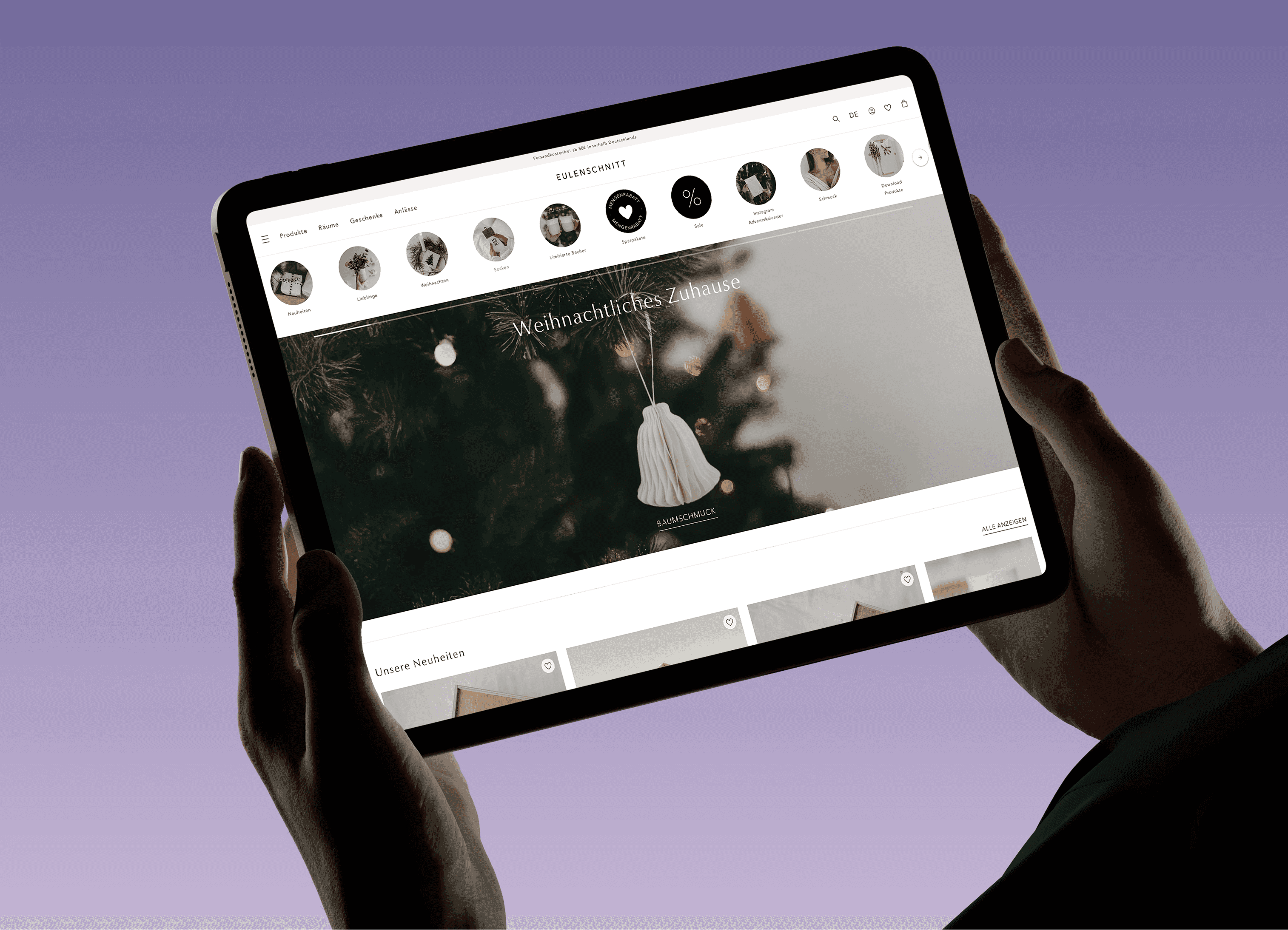 Eulenschnitt Shopify-Shop auf dem Tablet